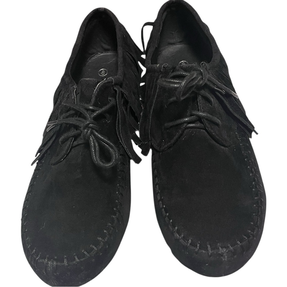 Nature Breeze Moccasin-Style Fringe Casual Shoes Black Moccasin Shoes Size 8